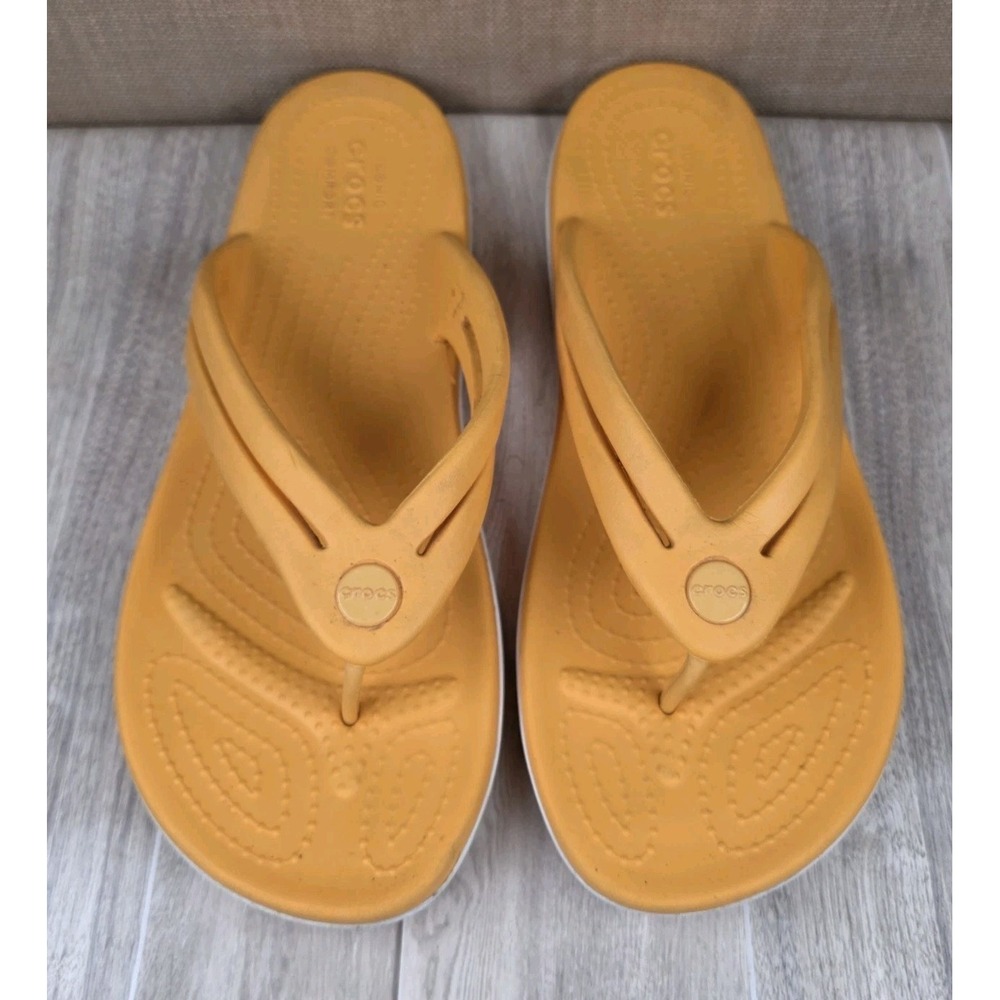 Crocs Crocband Flip Flops Womens 11 Orange White Thong Sandals Beach Pool Resort